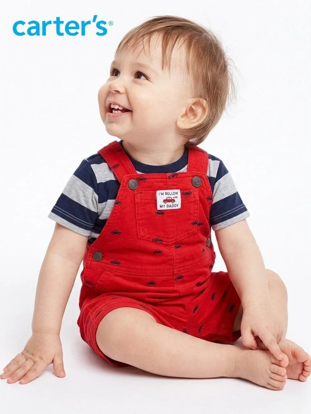 Carter's 2-Piece Baby Red Shortalls Striped & T-Shirt Size 12 Months 100% Cotton